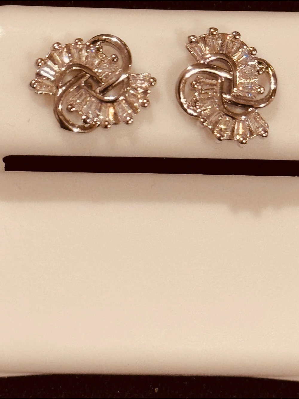 NWT AJ USA Stainless Steel Baguette Crystal Interlocking Swirl Stud Earrings